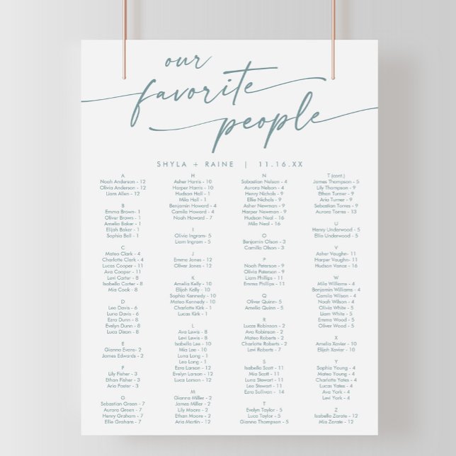 Poster Boho Chic Teal e White Printable Seating Chart (Criador carregado)