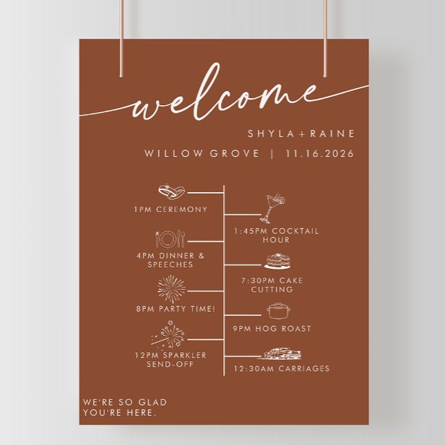 Poster Boho Chic Terracotta DIY Wedding Timeline Bem-vind (Criador carregado)