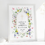 Poster Boho Chic Wildflower Baptism Bem-Vindo<br><div class="desc">Boho Chic Wildflower Baptism Poster de boas-vindas. Itens correspondentes disponíveis.</div>