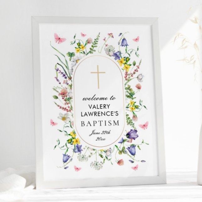 Poster Boho Chic Wildflower Baptism Bem-Vindo (Criador carregado)