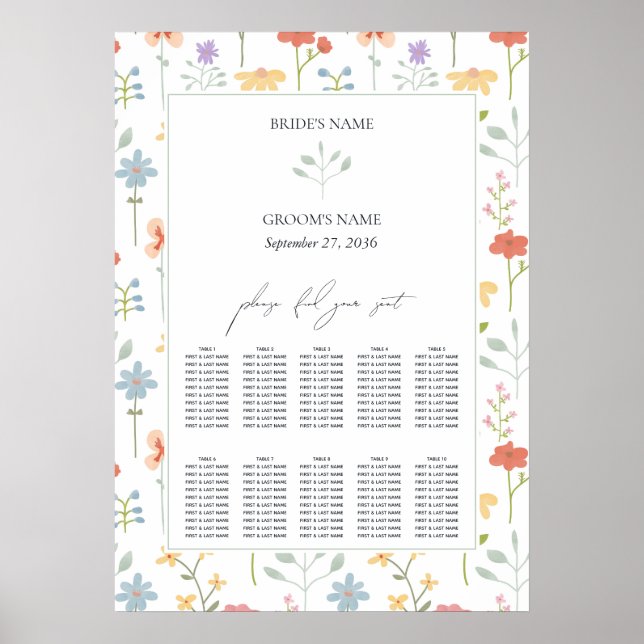 Poster Boho Chic Wildflower Floral Wedding Gráfico (Frente)