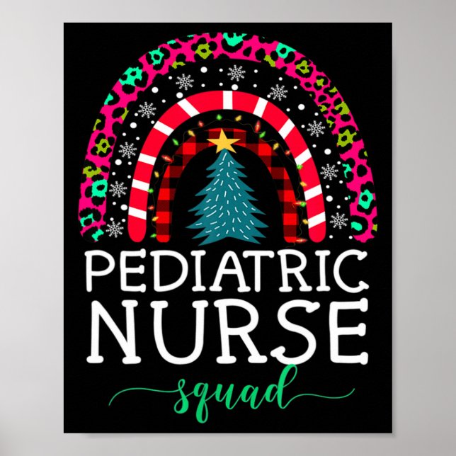 Poster Boho Christmas Leopard Rainbow Pediatric Nurse Squ (Frente)