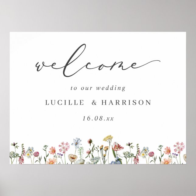 Poster Boho Colorful Wild Flowers Wedding Welcome (Frente)