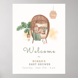 Poster Boho Cozy Teddy Bear Sono Chá de fraldas Bem-vindo
