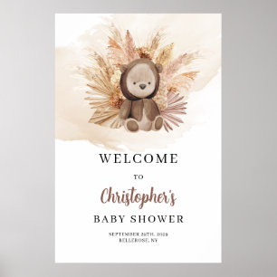 Poster Boho Cute Teddy Urso tropical Chá de fraldas Bem-v