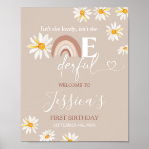 Poster Boho Daisy Rainbow Sinais de boas vindas ao aniver
