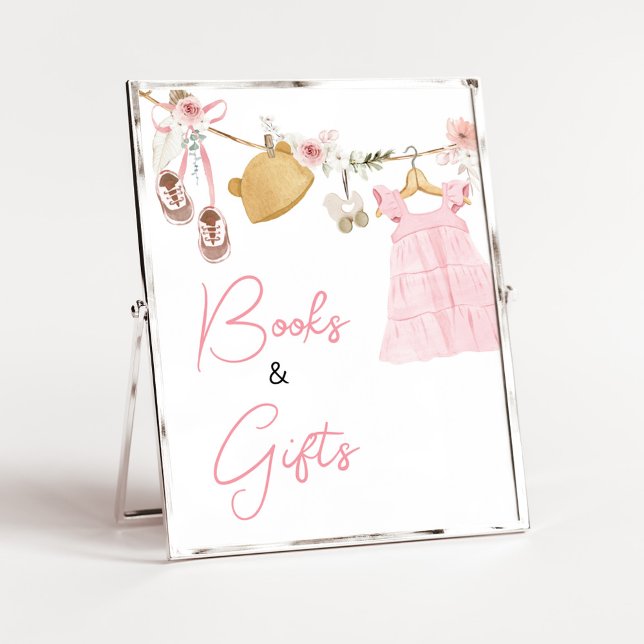 Poster Boho de Garota Doce Roupa Livros e Presentes (Sweet Baby Girl Boho Clothes Baby Shower Books and Gifts Sign)