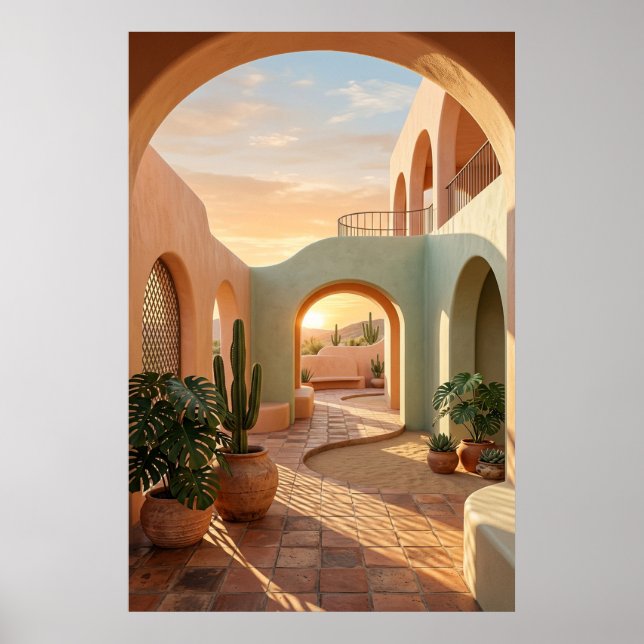 Poster boho-desert-archway-sunset-geometric-courtyard-wal (Frente)