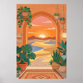 Poster Boho Desert Archway Sunset with Dunes, Hanging Pla