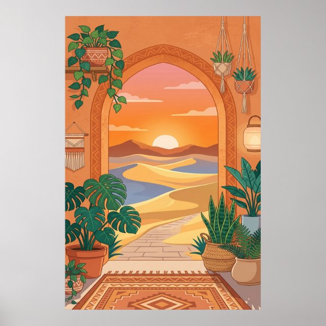 Poster Boho Desert Archway Sunset with Dunes, Hanging Pla (Frente)