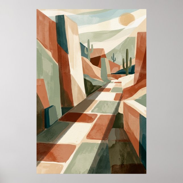 Poster Boho Desert Pathway Sunset, Geometric Arches & Cac (Frente)