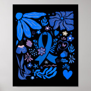 Poster Boho Diabetes Floral Sensibilização Azul Fita Tipo