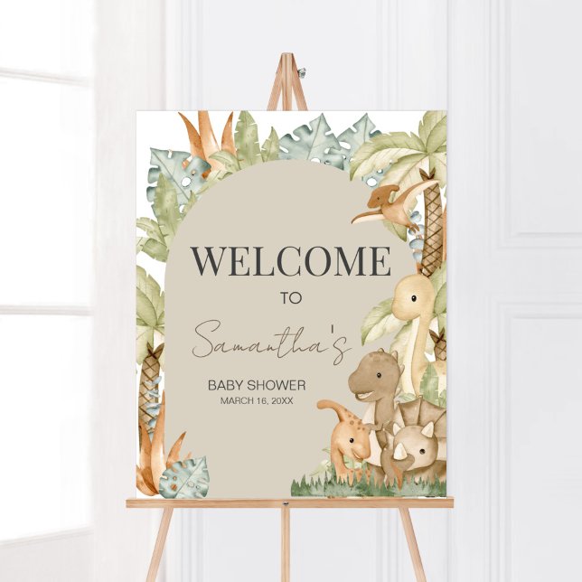 Poster Boho Dinosaur Chá de fraldas Bem-vindo (Gender Neutral Dino Baby Shower Welcome Sign)