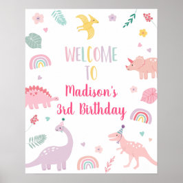 Poster Boho Dinossaur Rosa Aniversário Bem-vindo