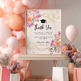 Poster Boho Dourado Com Leve Floral Pink Graduação Obriga