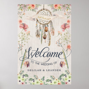 Pôster Boho Dreamcatcher Bem-vindo ao Casamento do Sinal