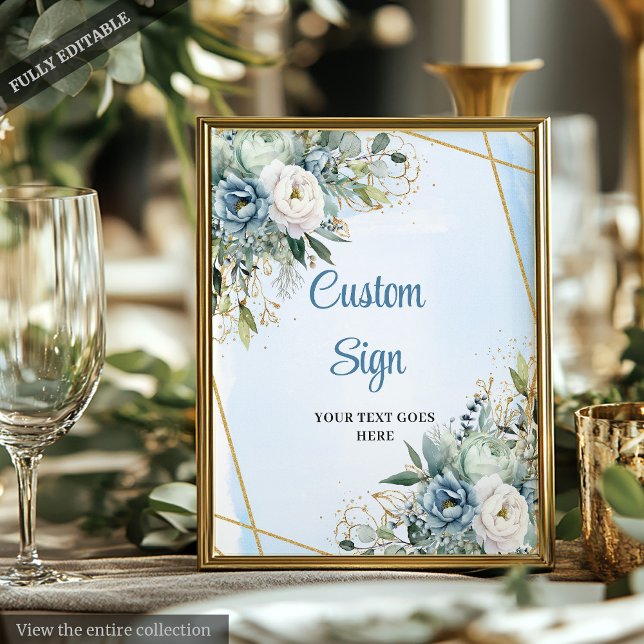 Poster Boho Dusty Blue Eucalyptus - Sinal de casamento Pe (Boho Dusty Blue Eucalyptus Custom DIY Wedding Sign)