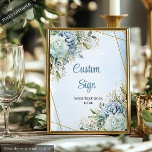 Poster Boho Dusty Blue Floral Dourado Sinal de Casamento
