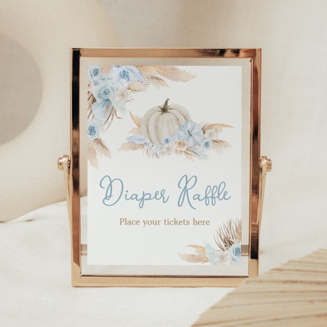 Poster Boho Dusty Blue Pumpkin Fralda Raffle (Boy Little Pumpkin Baby Shower Diaper Raffle Sign)