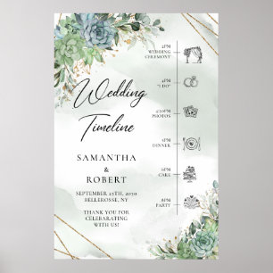 Poster Boho Dusty suculenta casamento dourado Timeline
