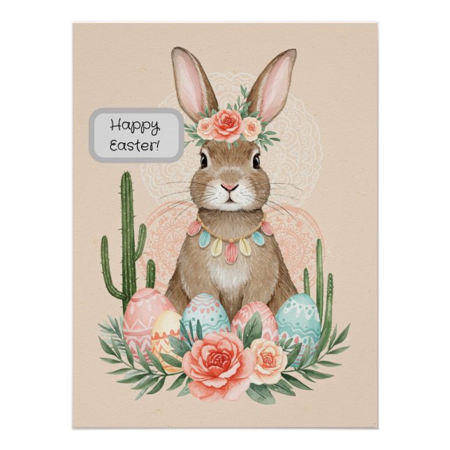 Pôster Boho Easter Bunny Pastel Whimsical Imprimível (Frente)