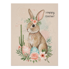 Pôster Boho Easter Bunny Pastel Whimsical Imprimível