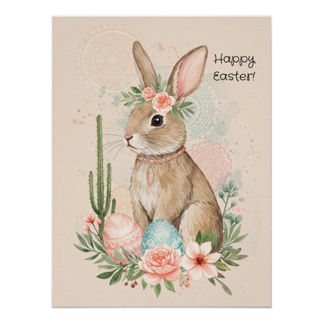 Pôster Boho Easter Bunny Pastel Whimsical Imprimível (Frente)