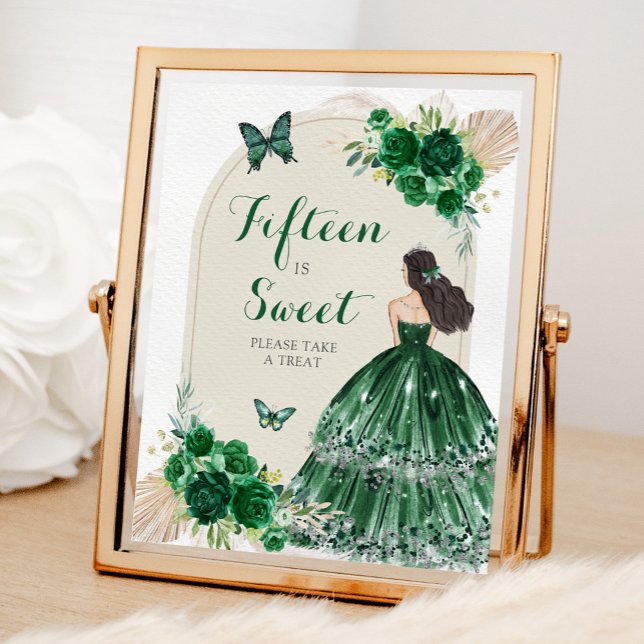 Poster Boho Emerald Green Quinceañera Quinze é Doce (Criador carregado)