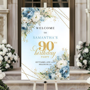 Poster Boho encantador azul poeirento dourado 90º anivers