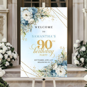 Poster Boho especial azul poeirento dourado 90º aniversár