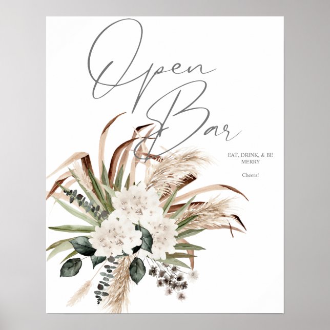 Poster Boho Eucalyptus Pampas e Floral - Sinal de Bar Abe (Frente)