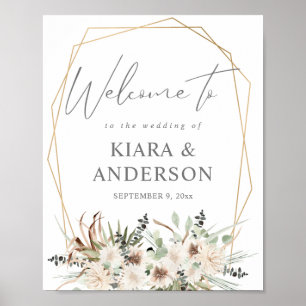 Poster Boho Eucalyputs, Palm & Beige Floral Welcome Sign