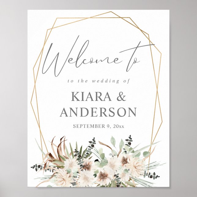 Poster Boho Eucalyputs, Palm & Beige Floral Welcome Sign (Frente)