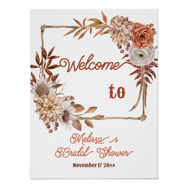Pôster Boho Fall in Love Floral Chá de panela Welcome (Frente)