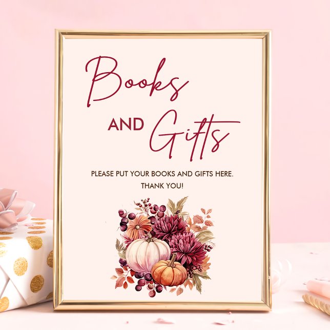 Poster Boho Fall Pumpkin Books and Gifts Chá de fraldas (Criador carregado)