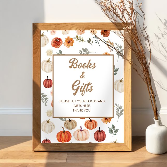 Poster Boho Fall Pumpkin Books and Gifts Chá de fraldas (Criador carregado)