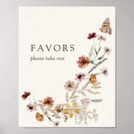 Poster Boho Fall Wildflower Chá de fraldas Sinal