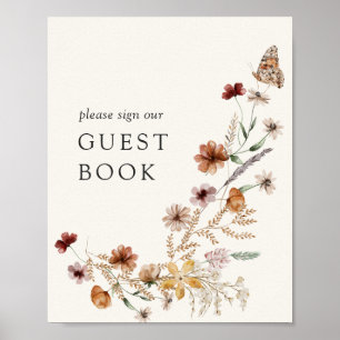 Poster Boho Fall Wildflower Chá de fraldas Sinal de Livro