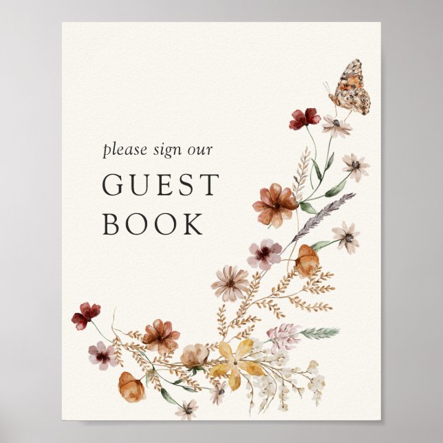 Poster Boho Fall Wildflower Chá de fraldas Sinal de Livro (Frente)