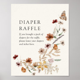 Poster Boho Fall Wildflower Fralda Raffle Sinal