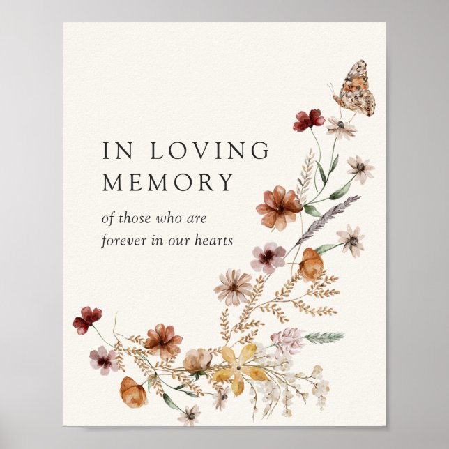 Poster Boho Fall Wildflower Weding In Loving Memory Sign (Frente)