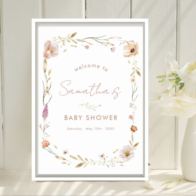 Poster Boho Flor Baby Shower Bem-Vindo (Boho Flower Baby Shower Custom Welcome Poster. Available in Prints & Instant Download)