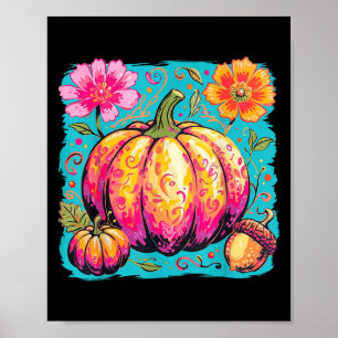 Poster Boho Floral Ação de Graças Pumpkin Fall Vibes