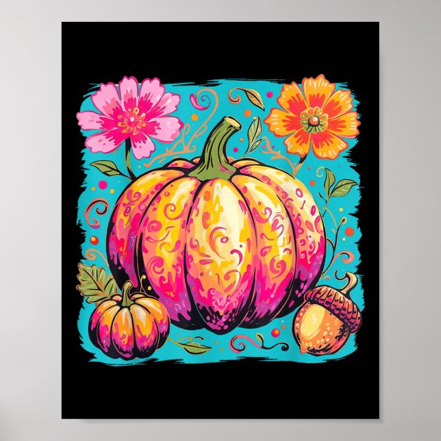 Poster Boho Floral Ação de Graças Pumpkin Fall Vibes (Frente)