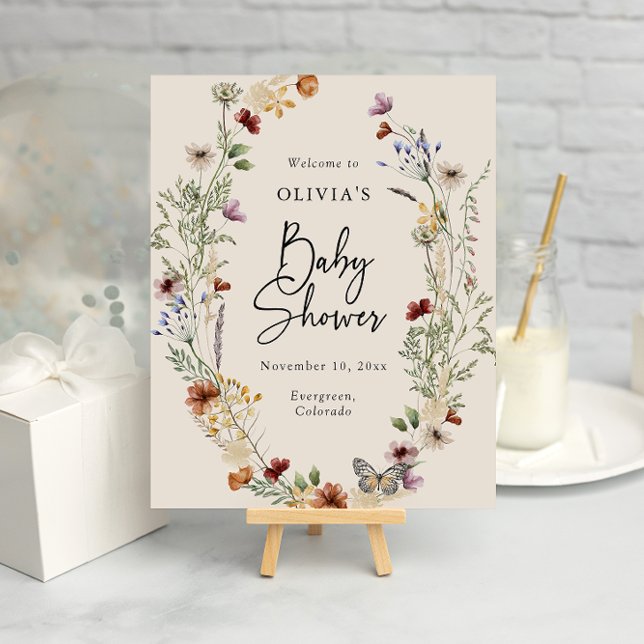 Poster Boho Floral Chá de fraldas (Boho Wildflower Floral Baby Shower Poster by Painted Paperie
)