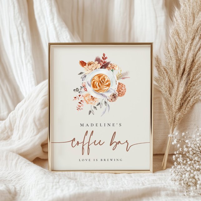 Poster Boho Floral Chá de panela Café Sinal (Bridal shower coffee bar sign)