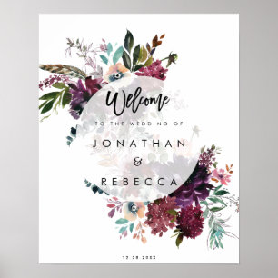 Poster boho floral feather sinais de boas-vindas ao casam