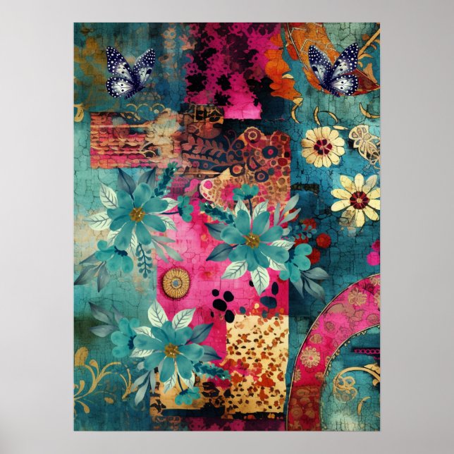 Poster Boho Floral Floral Abstrato Art (Frente)