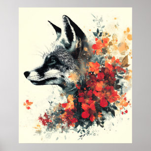 Poster Boho Floral Fox Willife Nature