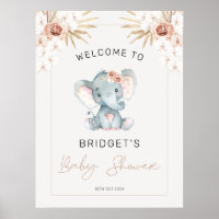 Boho Floral Girls Elephant Chá de fraldas Welcome